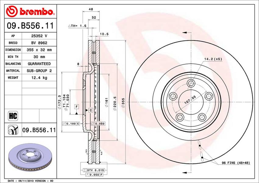 Jaguar Brembo Disc Brake Rotor - Front (355mm) T2R5939